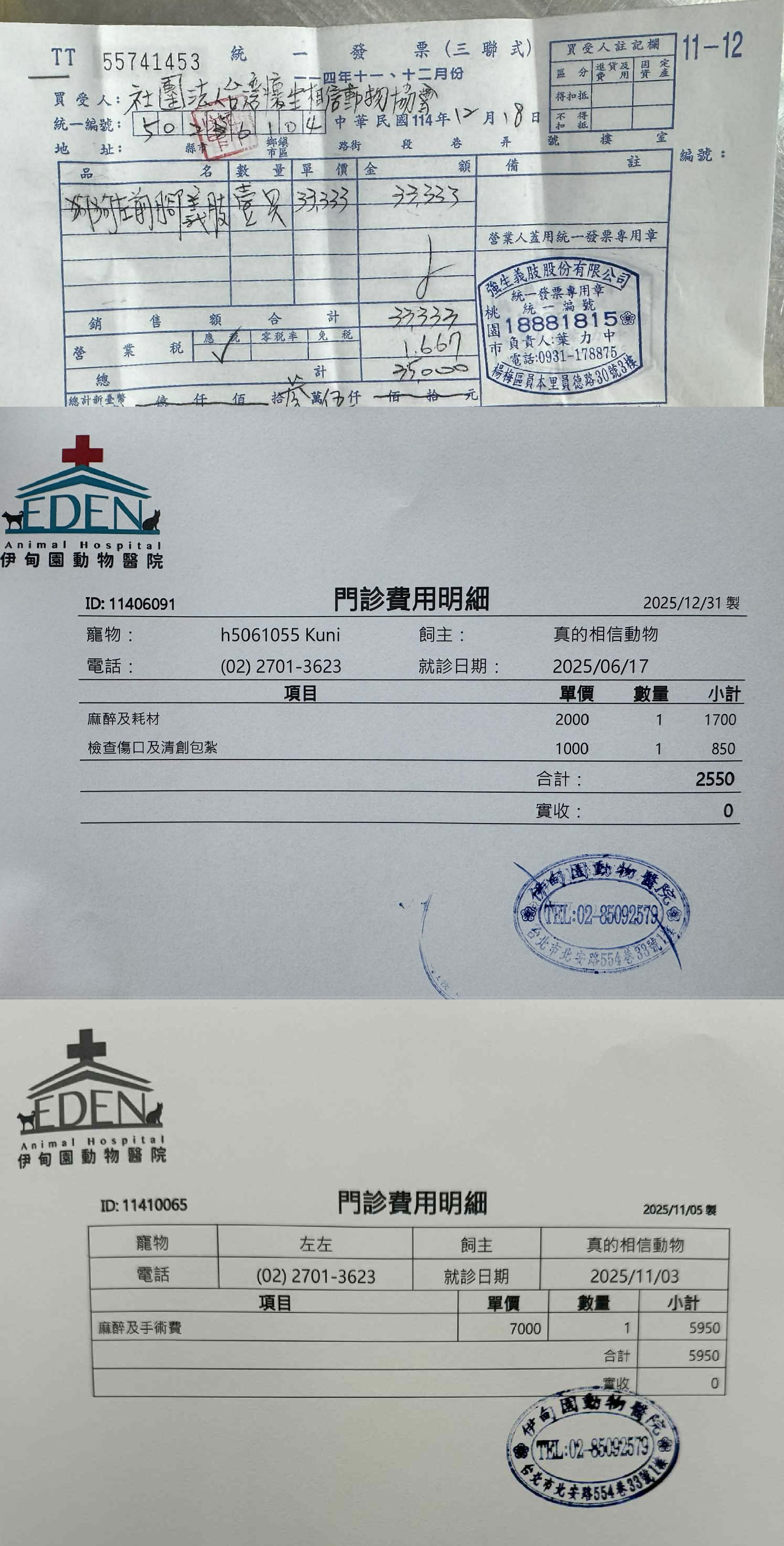 湯湯、Kuni、左左醫療單據