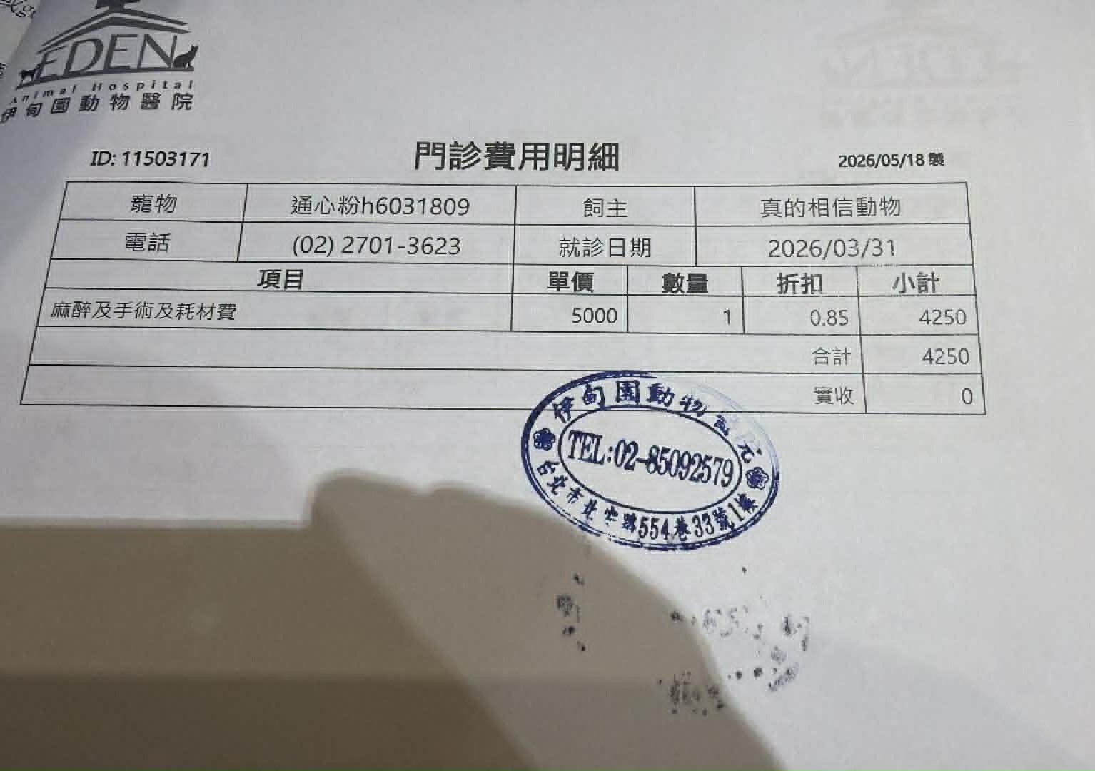 通心粉醫療單據
